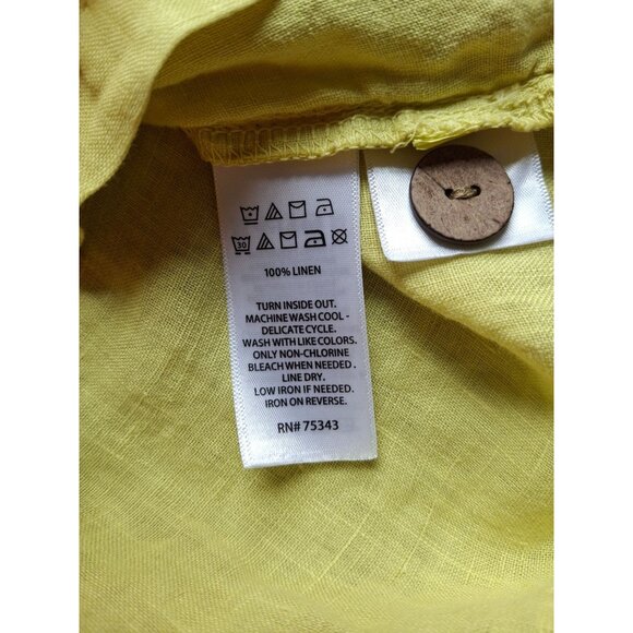 C&C California Linen Button Down Round Neck Blouse Womens Small Yellow - Picture 5 of 7